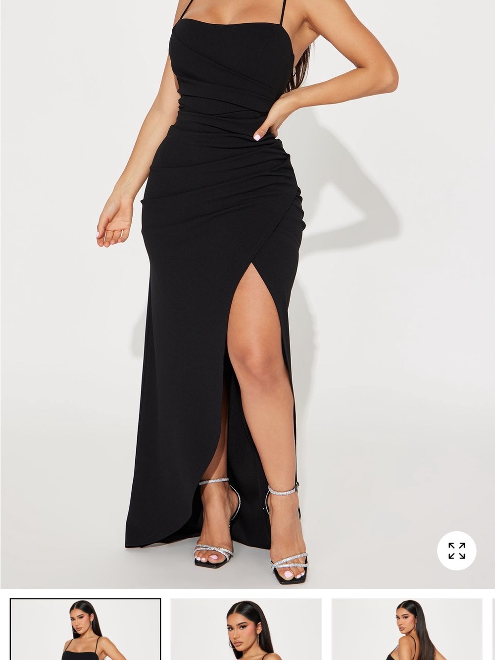 Black Ruched High-Slit Maxi Skirt